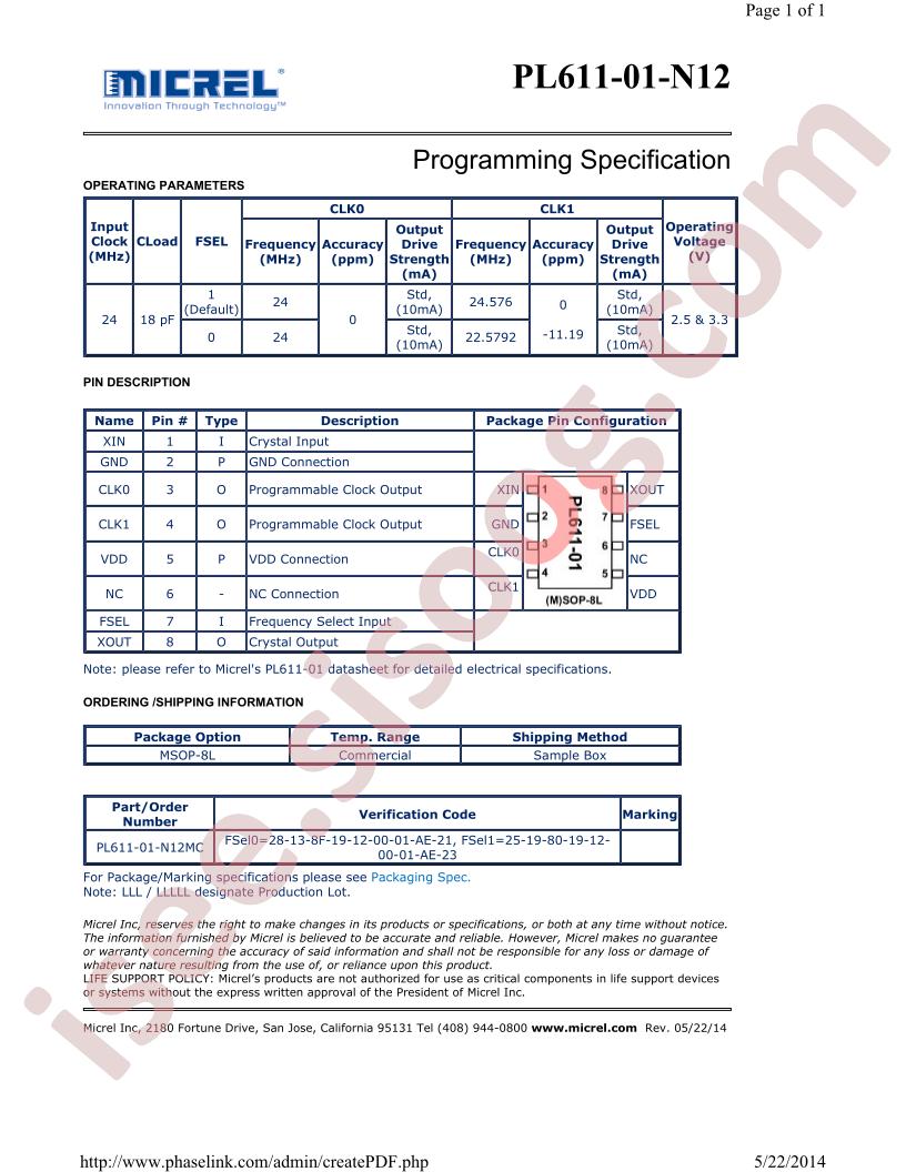 PL611-01-N12MC Spec