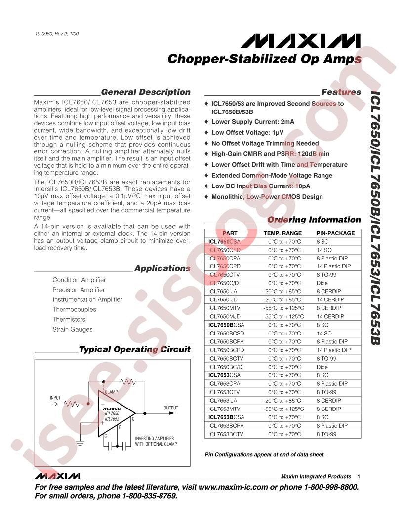 ICL7650/B, ICL7653/B