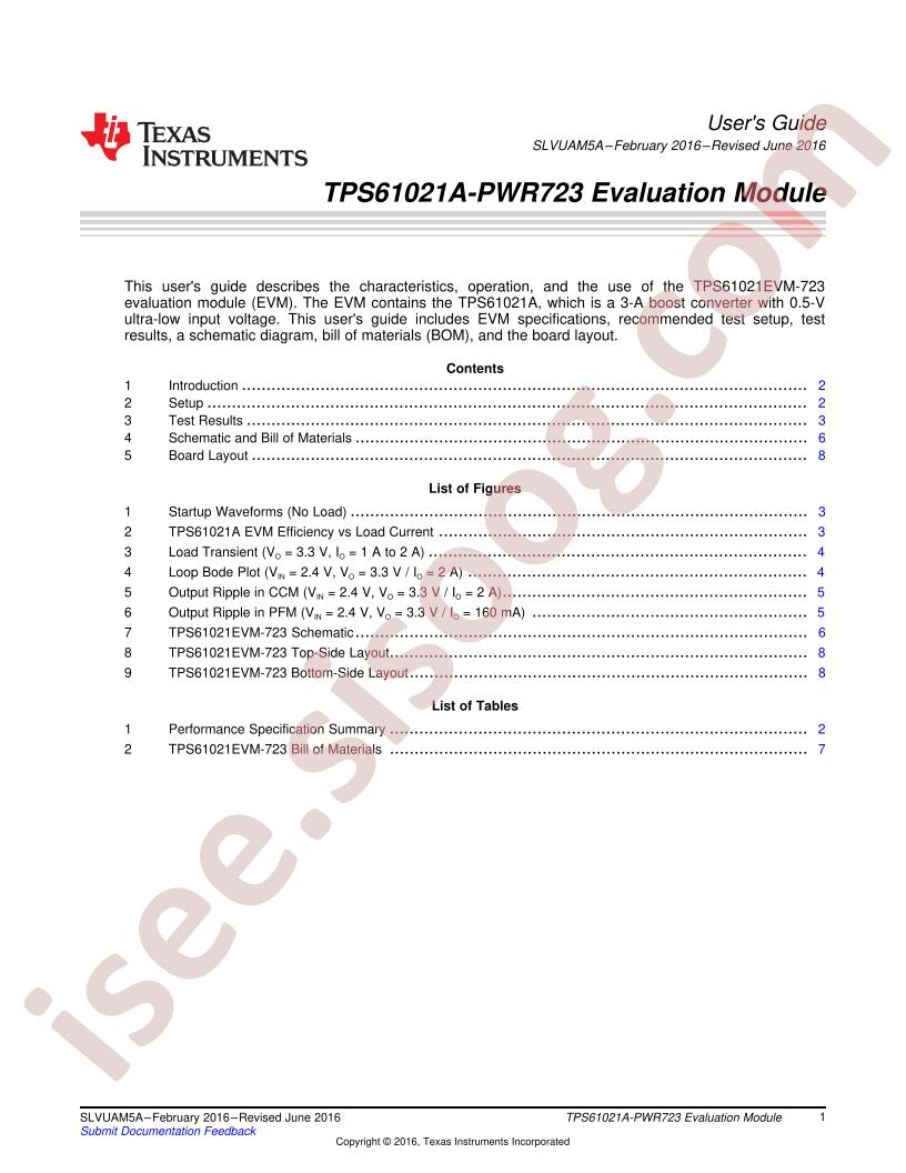 TPS61021EVM-723 User Guide