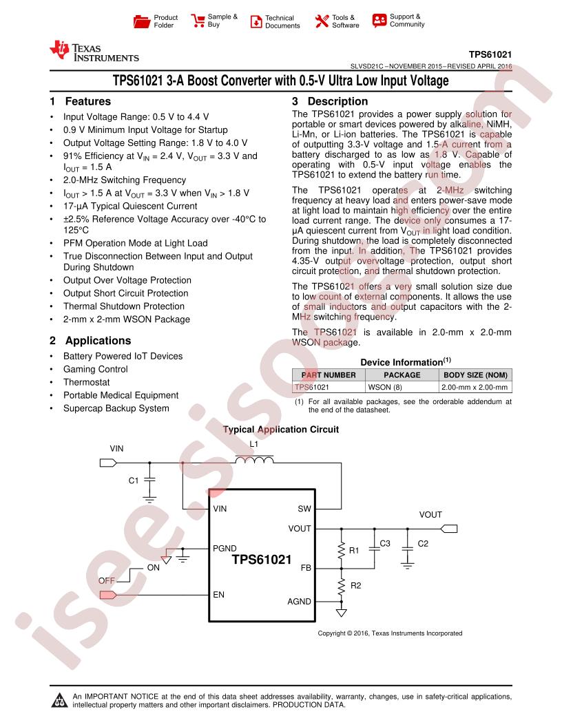 TPS61021 Datasheet