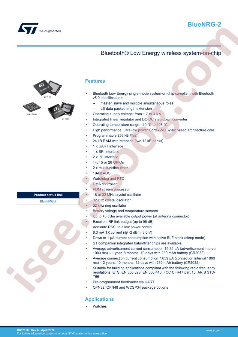 BLUENRG-2 Datasheet