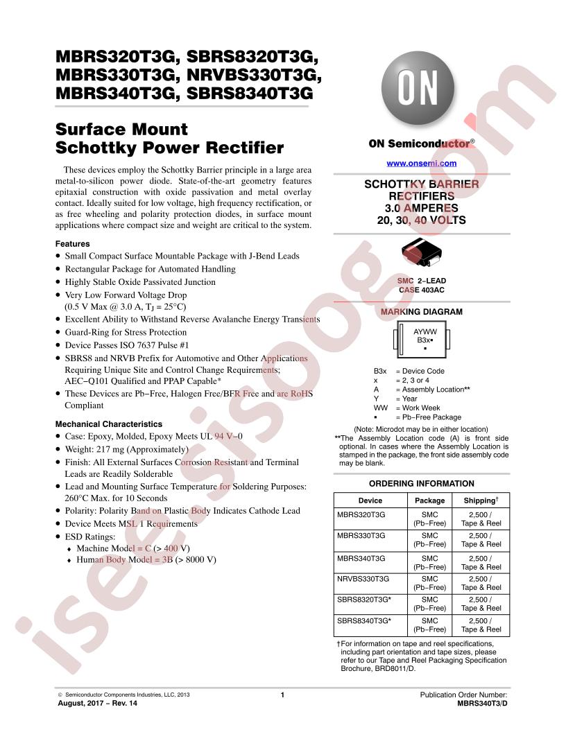 MBRS320T3, MBRS330T3, MBRS340T3