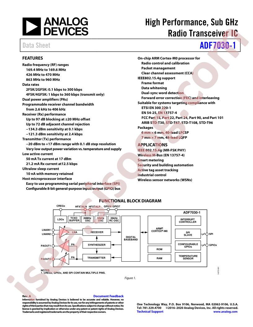 ADF7030-1 Datasheet