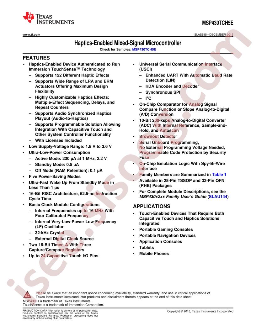 MSP430TCH5E Datasheet