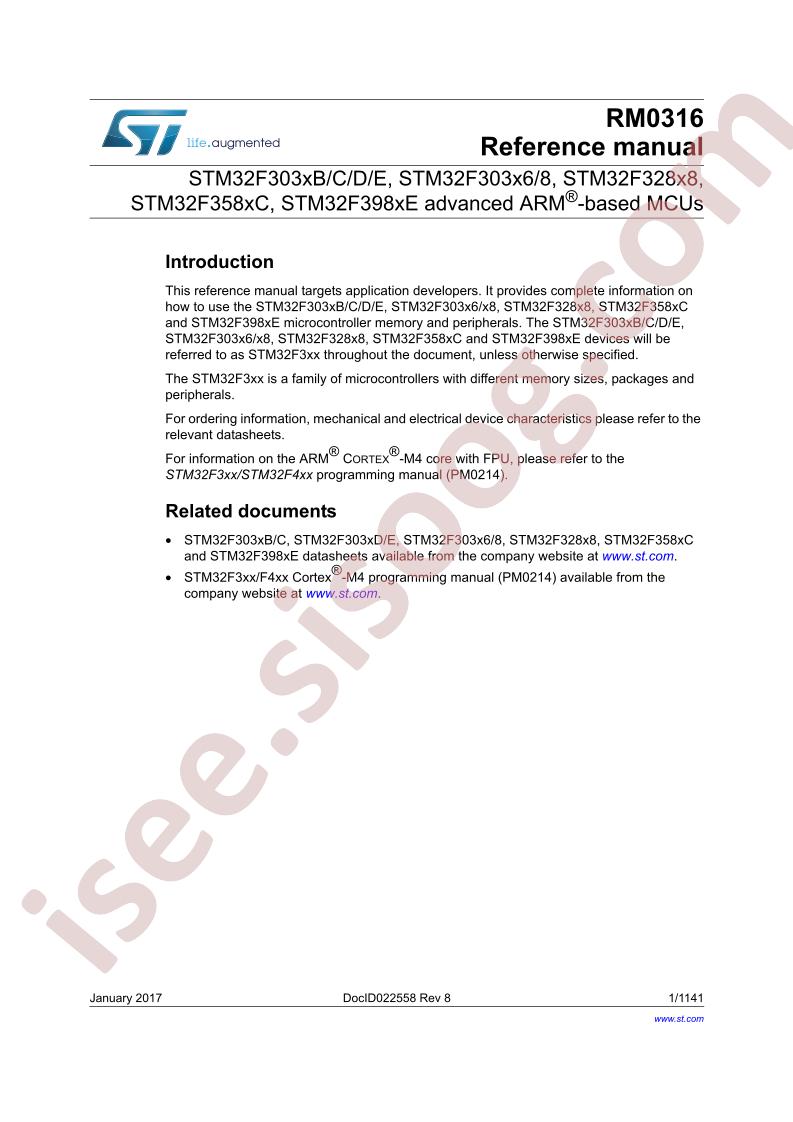 STM32F303, 328, 358, 398 Reference Manual