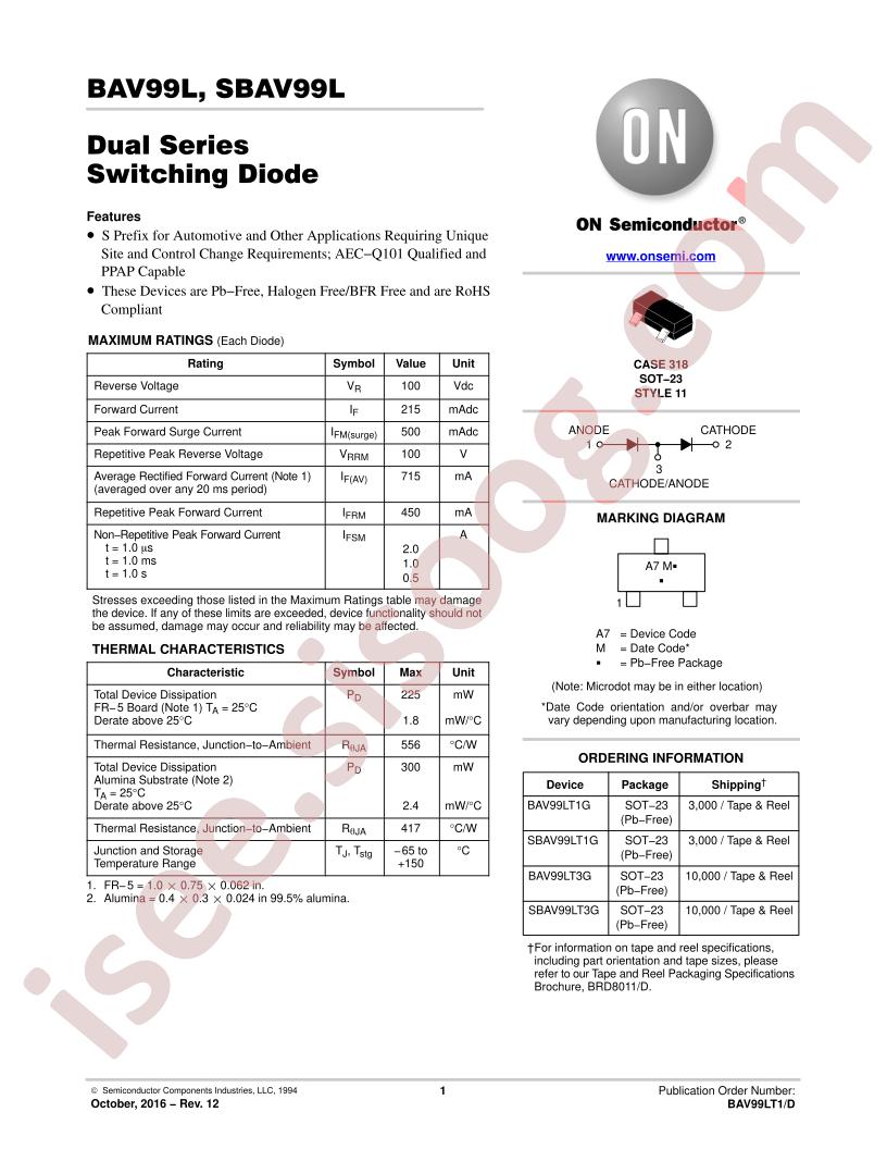 BAV,SBAV99L Datasheet