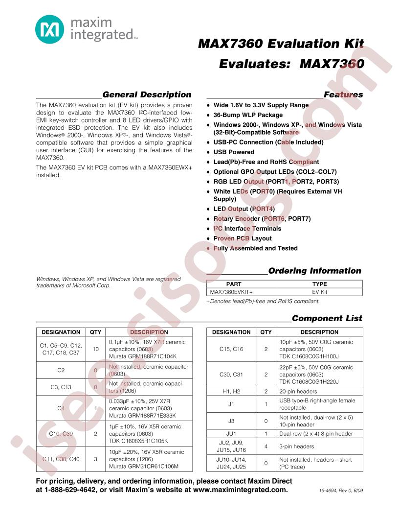 MAX7360 Evaluation Kit