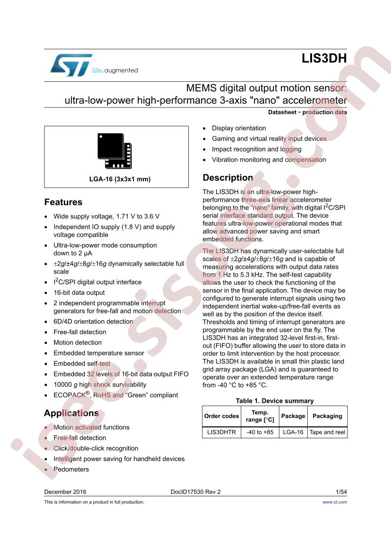 LIS3DH Datasheet