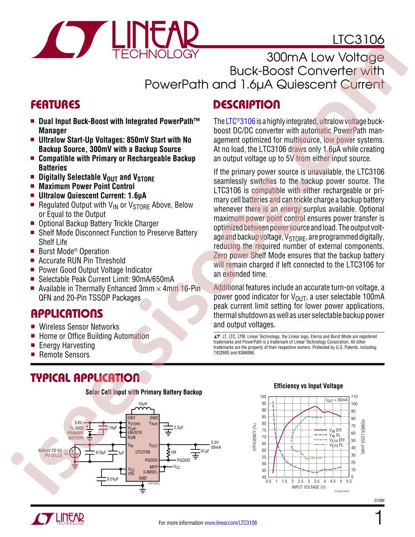LTC3106 Datasheet