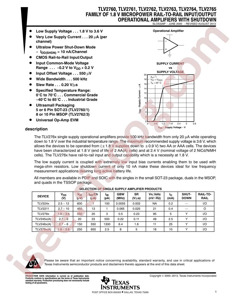 TLV2760-65 Datasheet