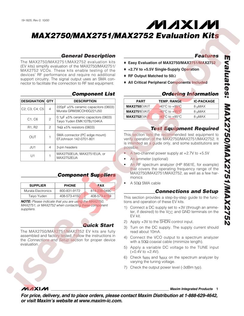 MAX2750-52 Eval Kits