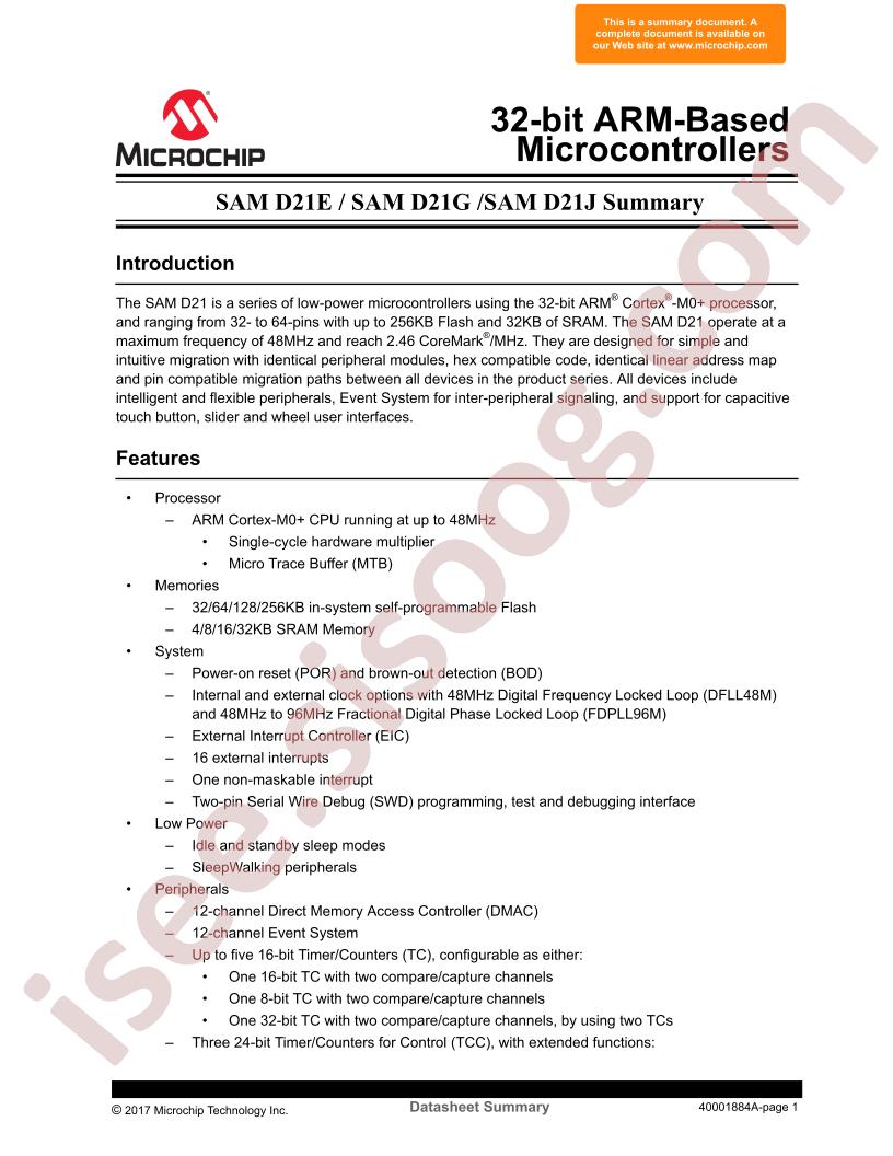 SAM D21E,G,J Summary