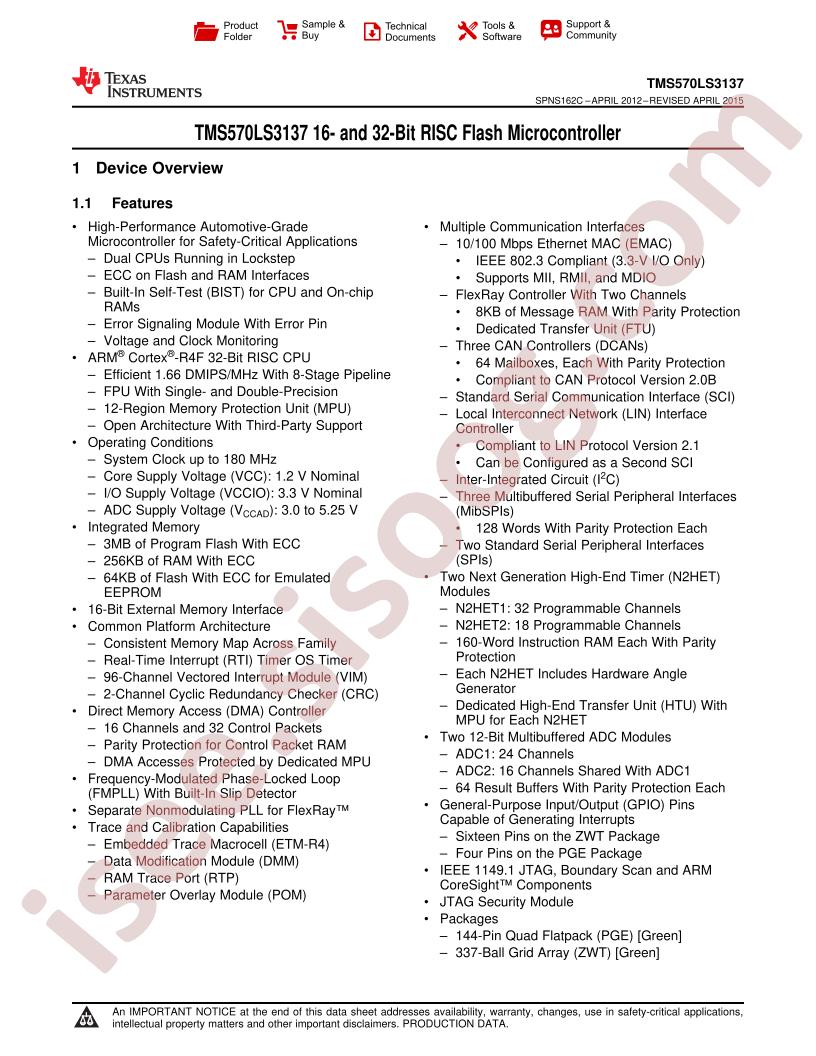 TMS570LS3137 DataSheet