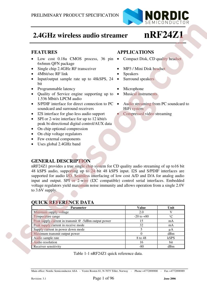 NRF24Z1 Specification