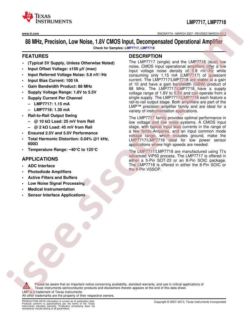 LMP7717, LMP7718 Datasheet