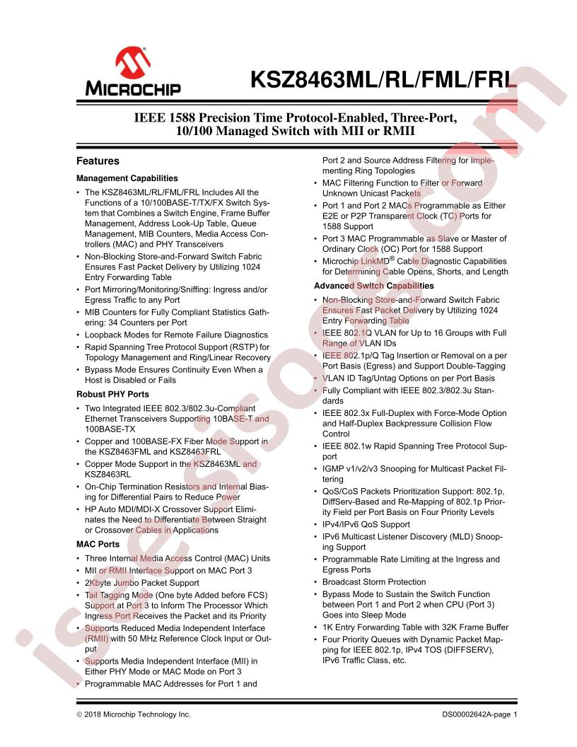 KSZ8463ML,RL,FML,FRL Datasheet