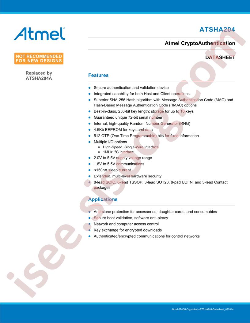 ATSHA204 Datasheet