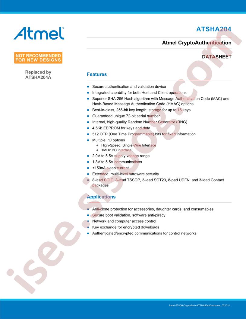 ATSHA204 Datasheet