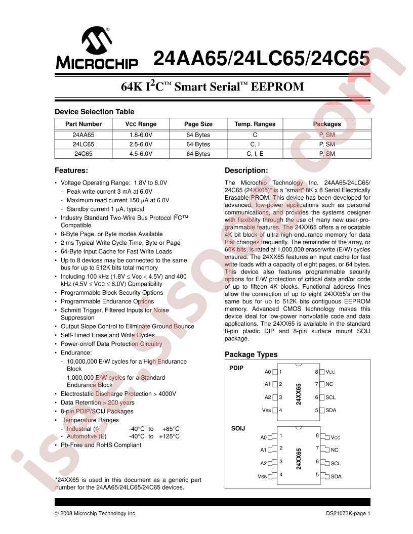 24AA65, 24LC65, 24C65