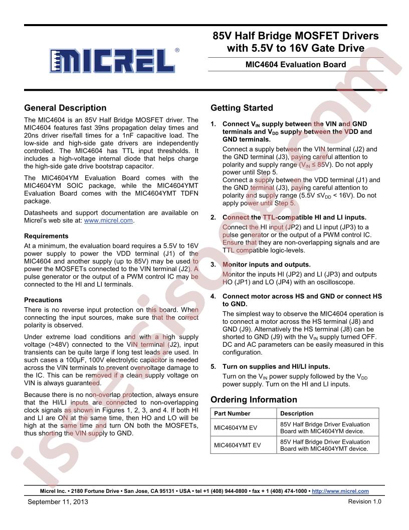 MIC4604 Eval Board User Guide