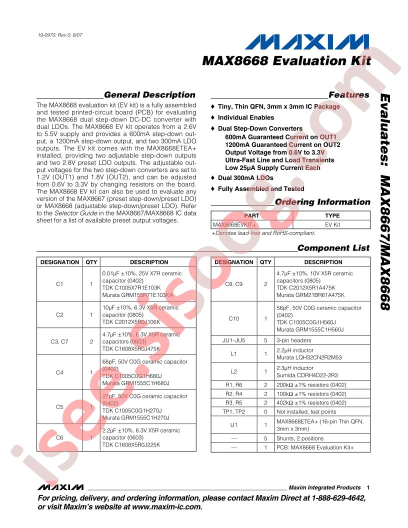 MAX8668 Evaluation Kit