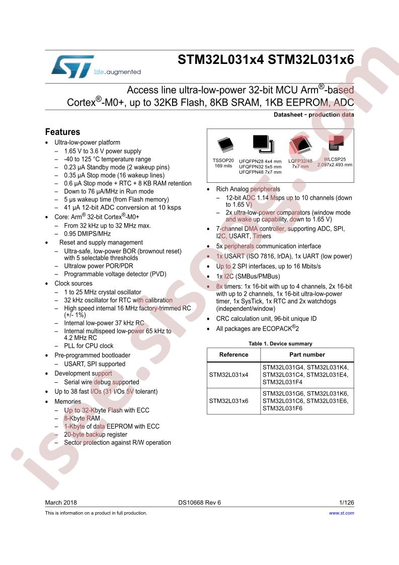 STM32L031x4, x6  Datasheet