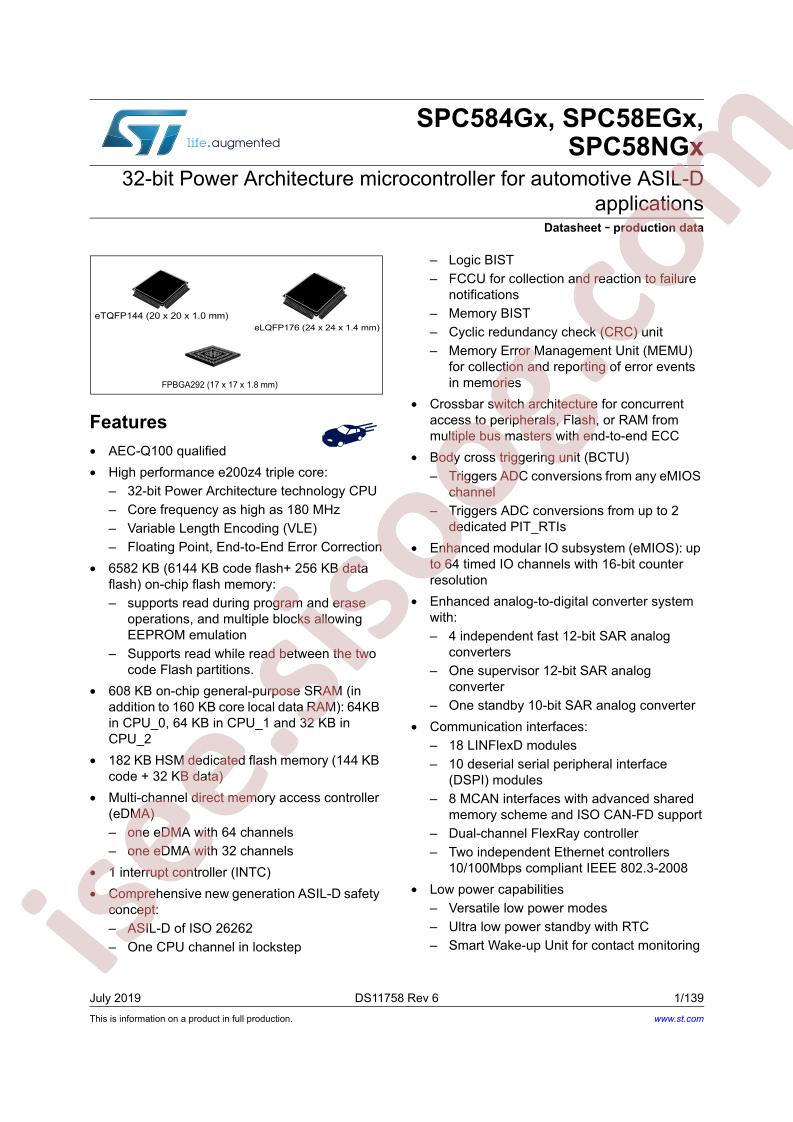 SPC584Gx, SPC58EGx, SPC58NGx Datasheet
