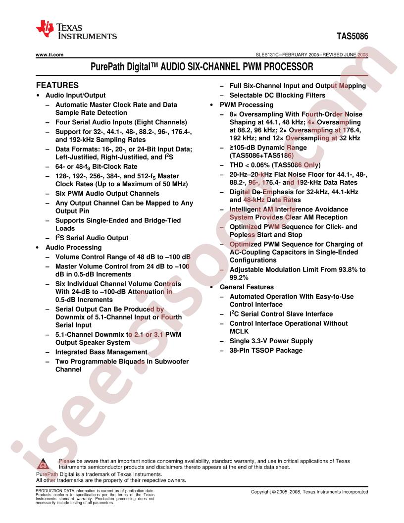 TAS5086 Datasheet