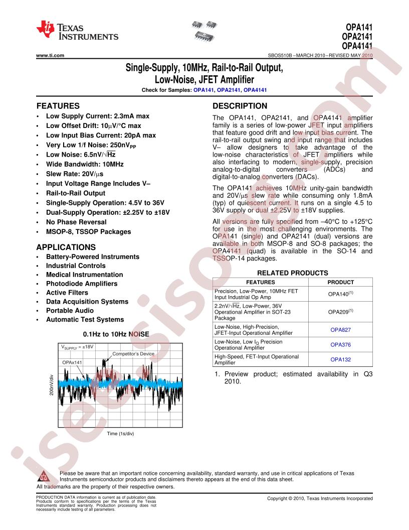 OPA141,2141,4141 Datasheet