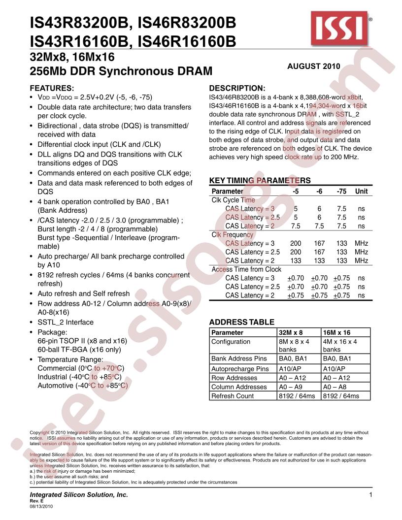 IS43R83200B, IS43R16160B