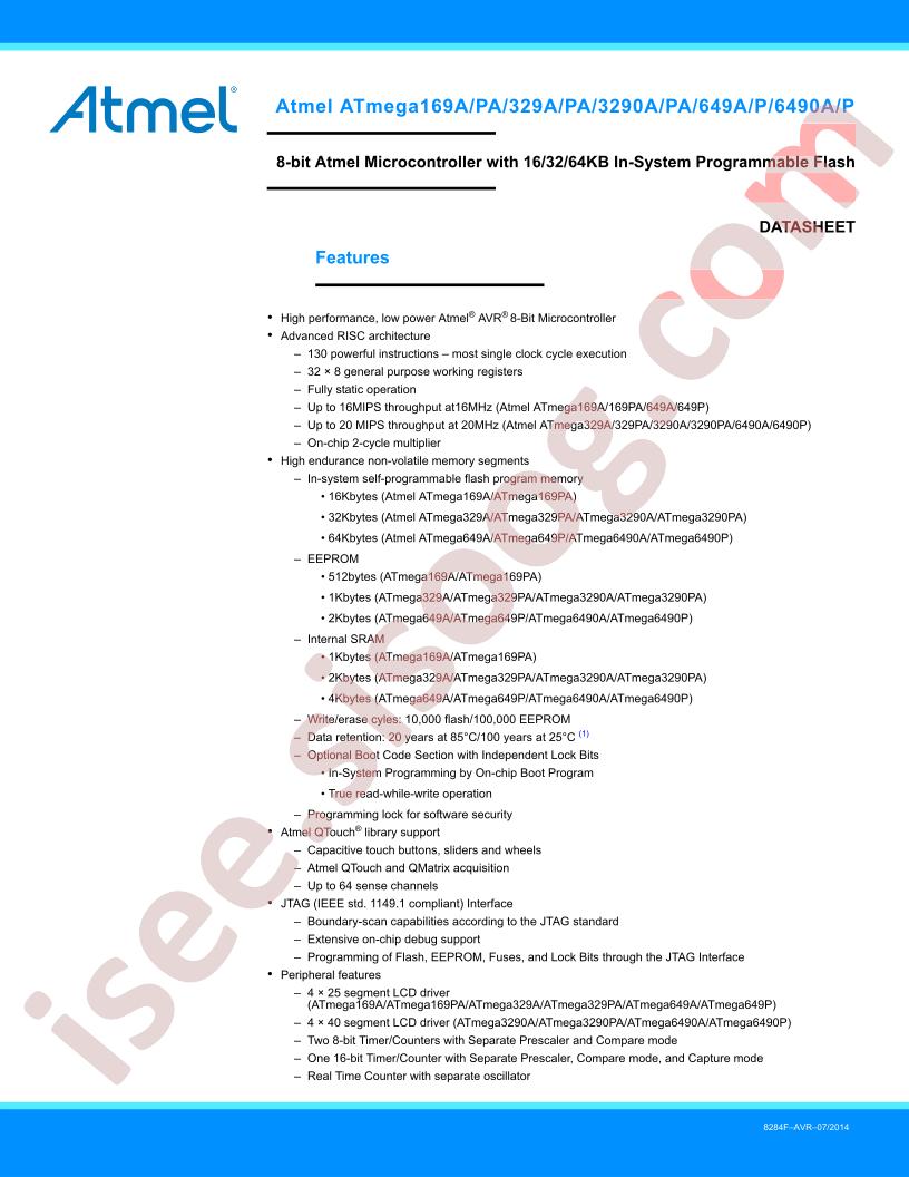 ATMEGA169A-6490P Datasheet