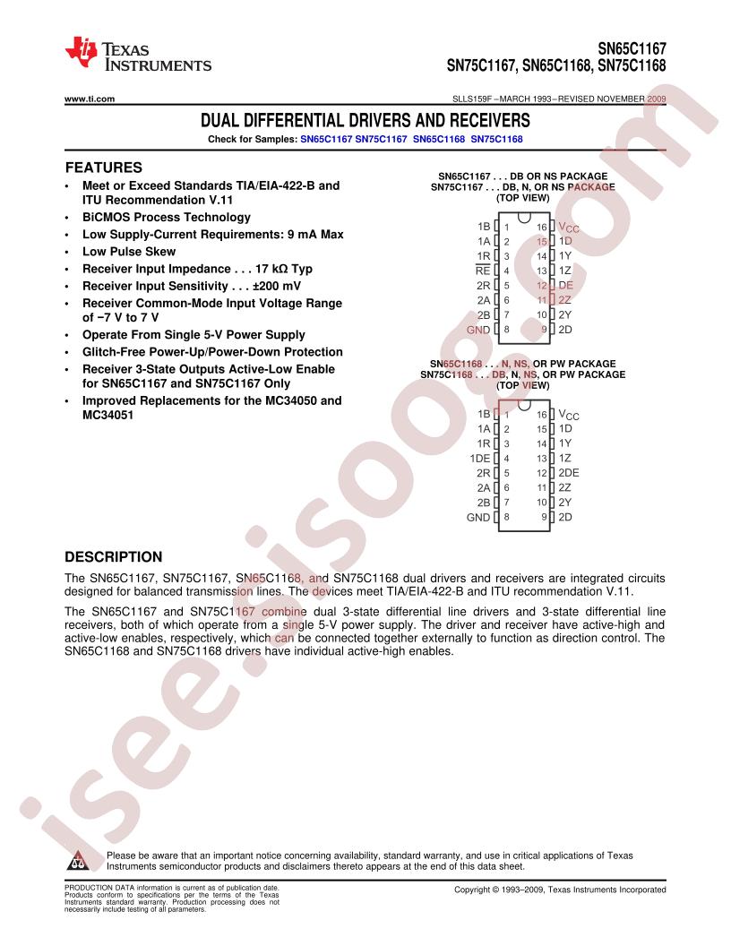 SN65C116x, SN75C116x Datasheet