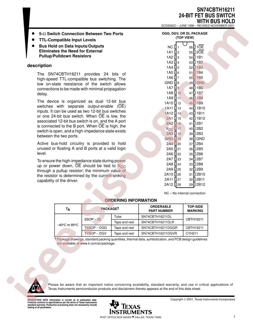 SN74CBTH16211 Datasheet