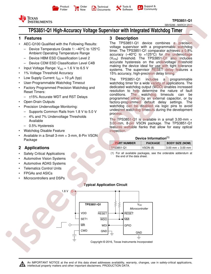 TPS3851-Q1 Datasheet