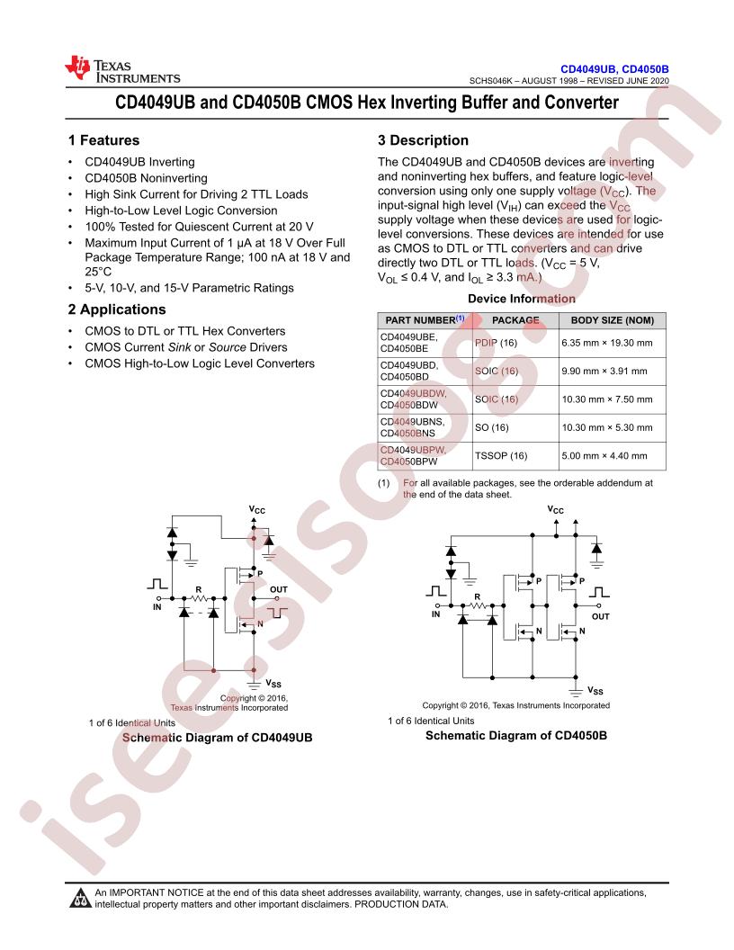 CD4049UB, CD4050B Datasheet