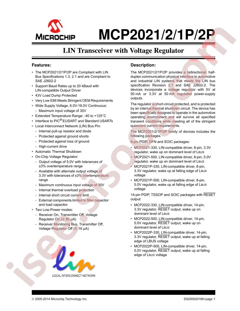 MCP2021,22(P) Datasheet