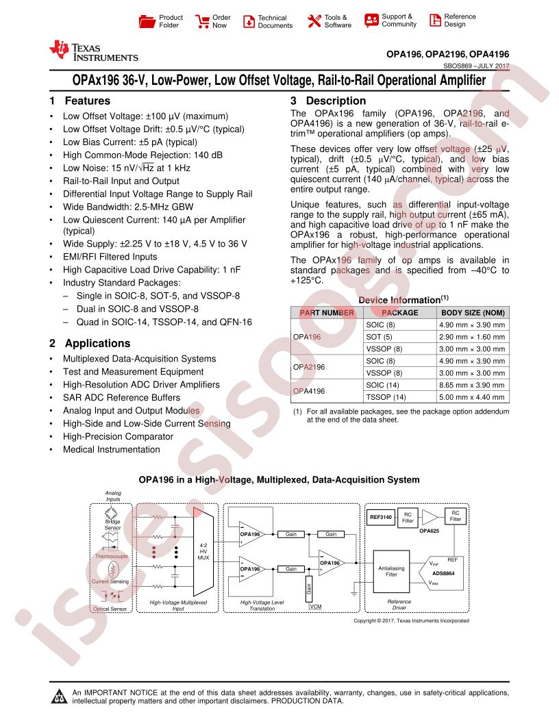 OPA196, 2196, 4196 Datasheet