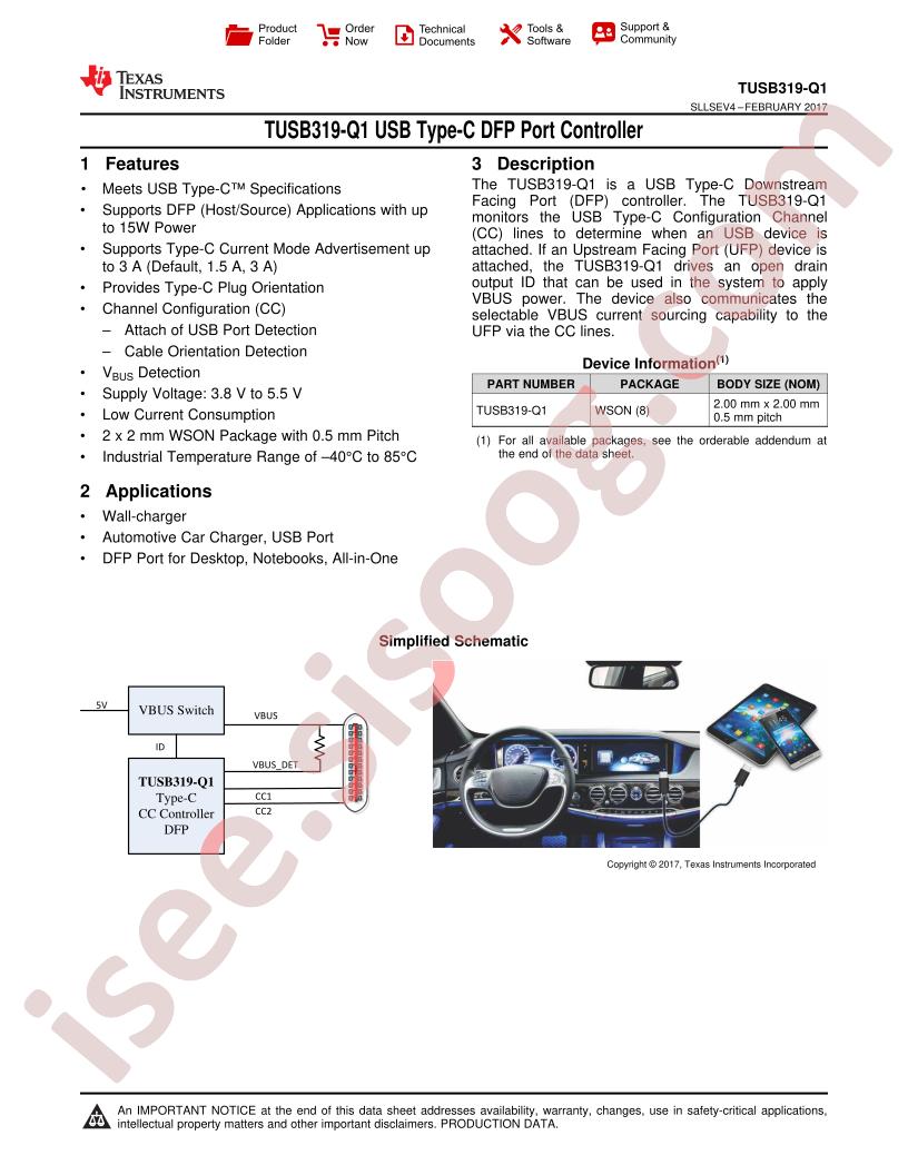 TUSB319-Q1 Datasheet
