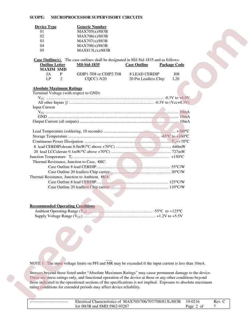 MAX70xx/883B, MAX813Lx/883B Milspecs