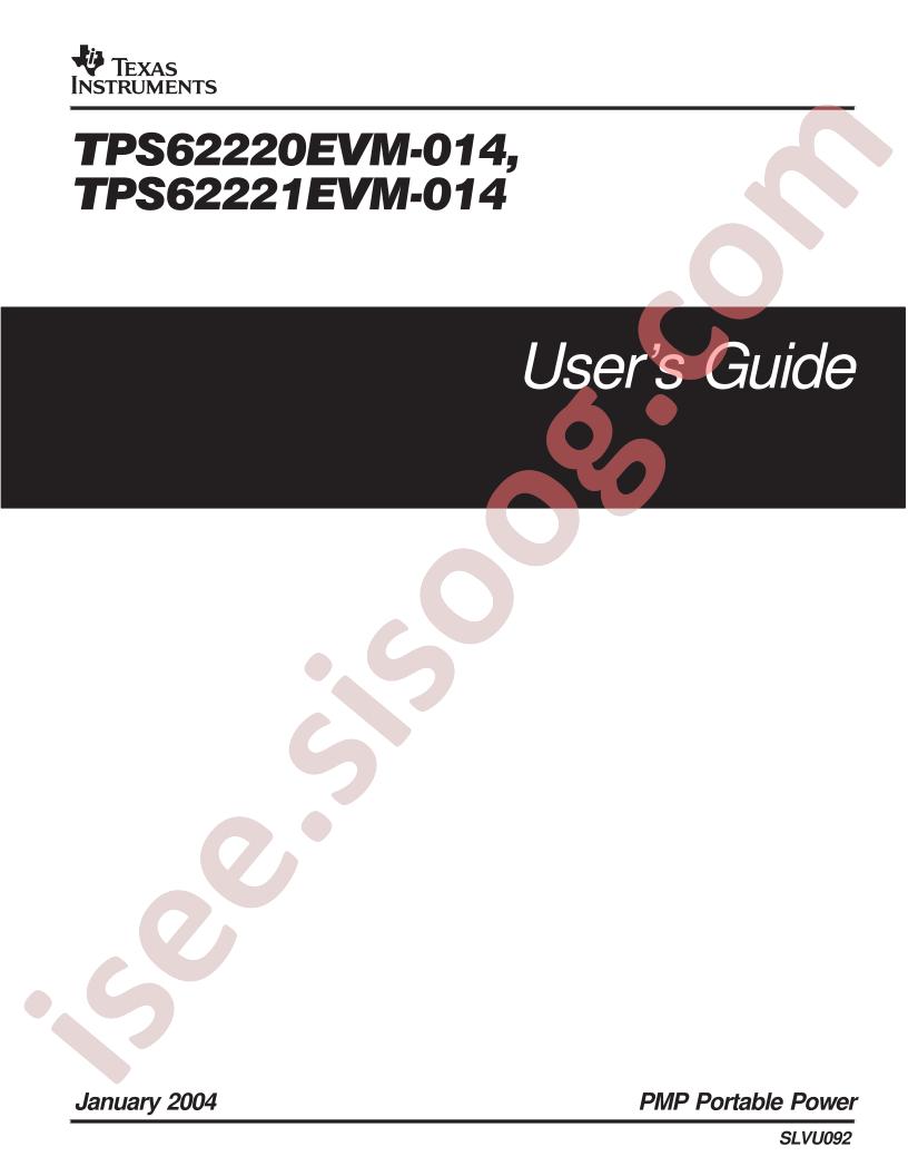 TPS62220/21EVM-014 Users Guide