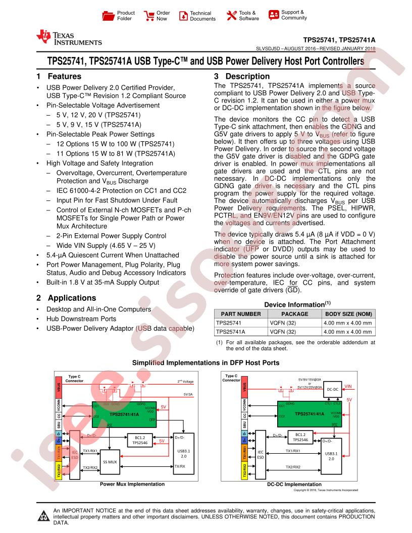 TPS25741(A) Datasheet