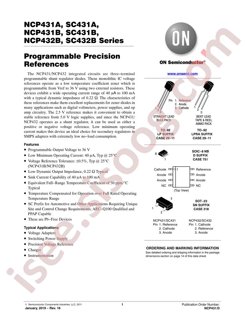 NCP431A/B, SC431A/B, NCP432B, SC432B Series