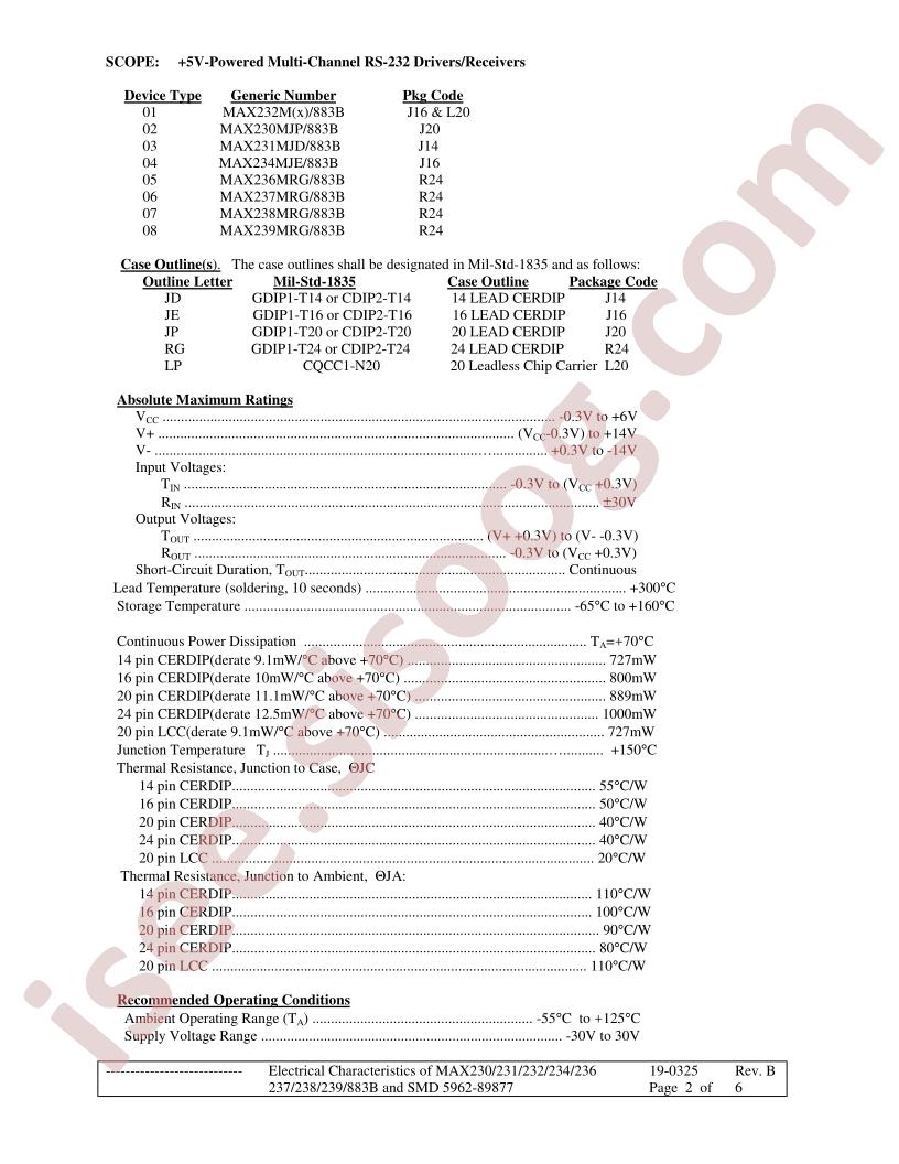 MAX23xMxx/883B Milspecs