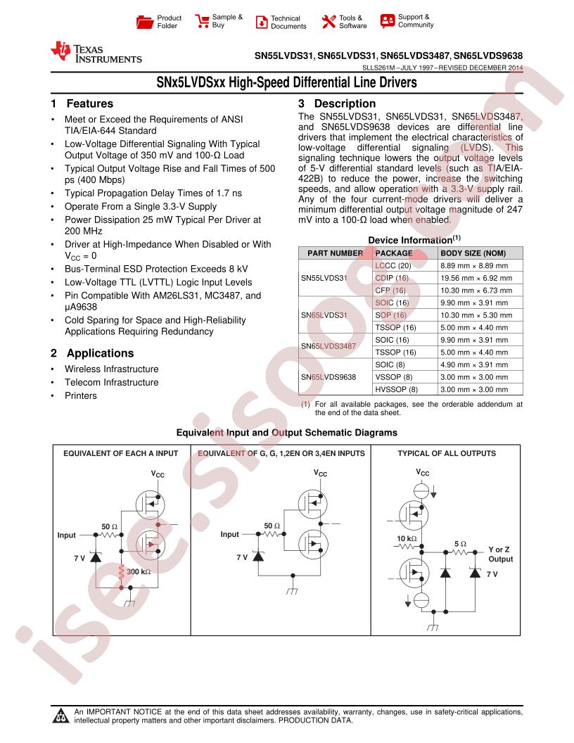 SN55LVDS31, SN65LVDS31/3487/9638
