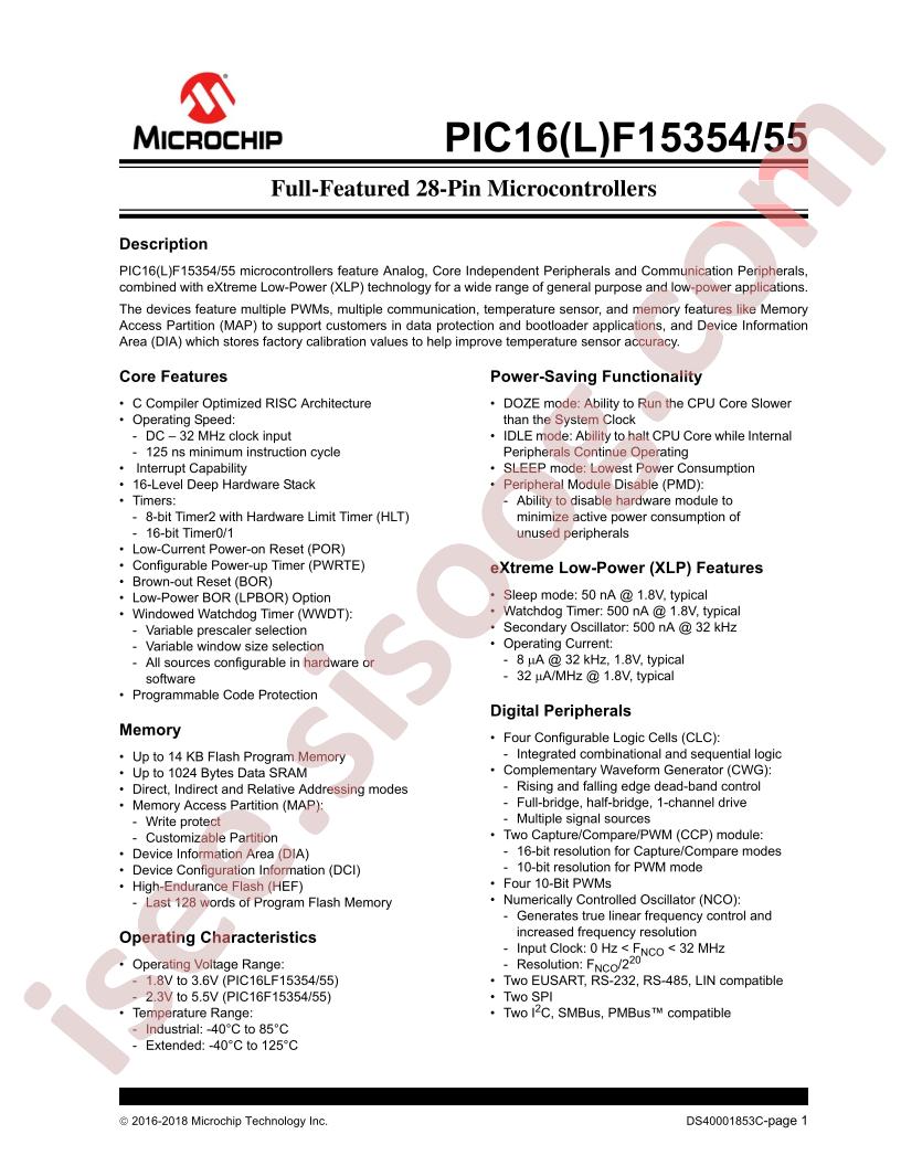 PIC16(L)F15354,55 Datasheet