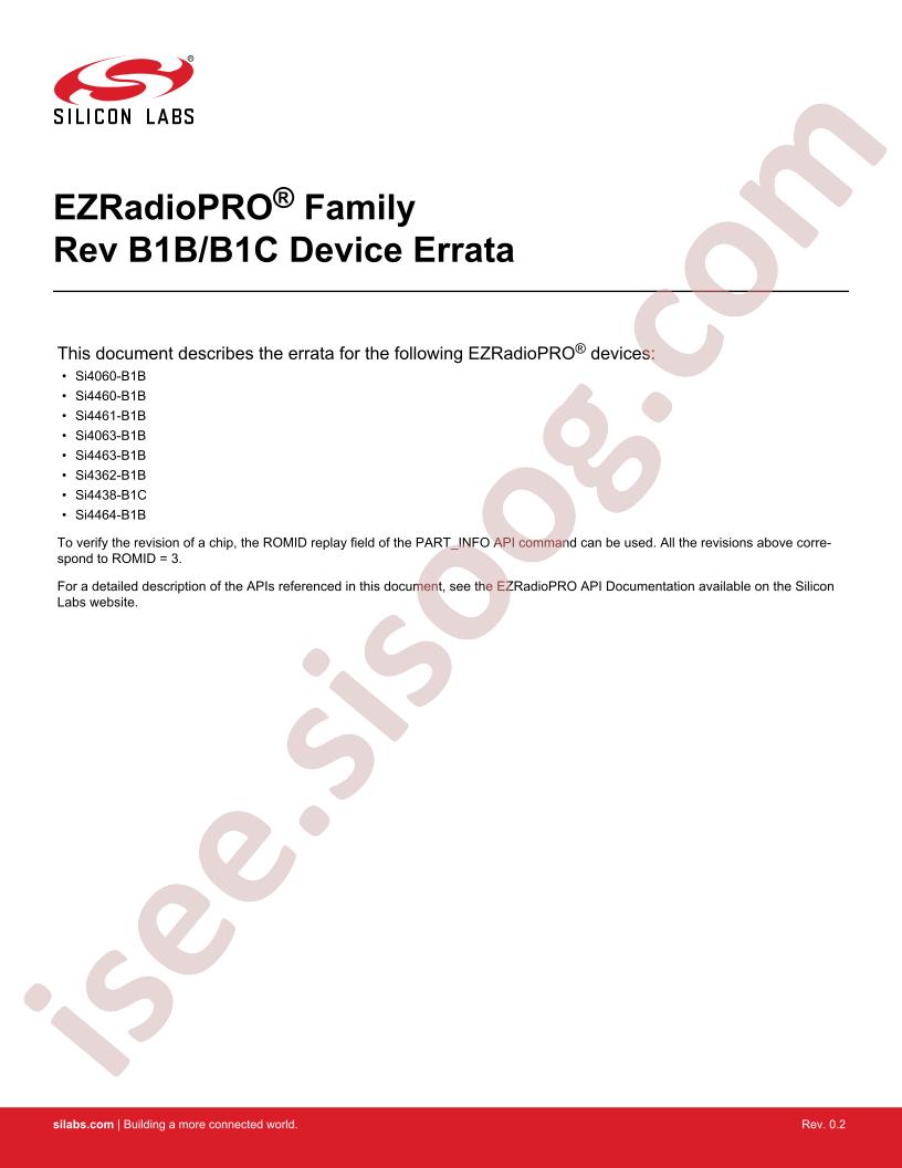 Si4x6x-B1B and Si4438-B1C Errata