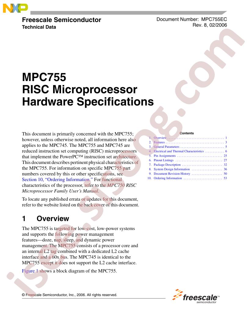 MPC755 Hardware Specifications