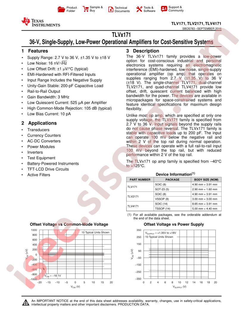 TLV171, 2171, 4171 Datasheet