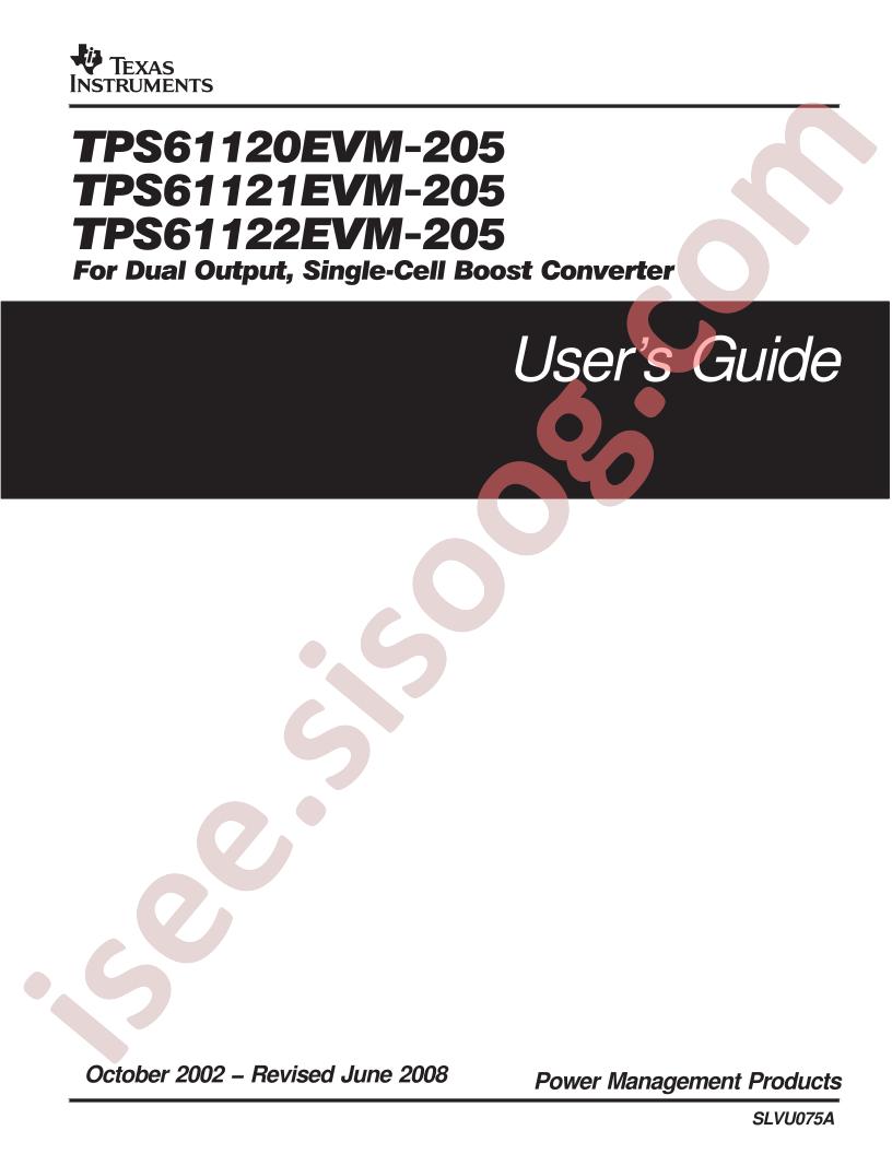 TPS61120/21/22EVM-205  Users Guide