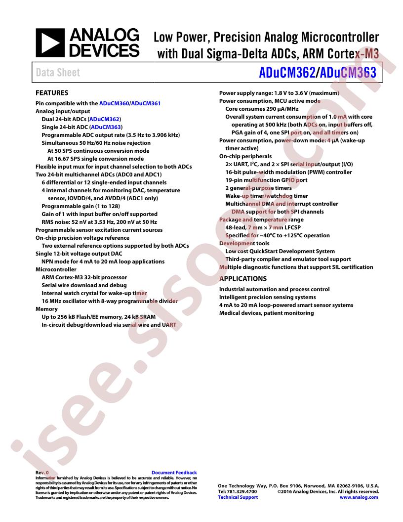 ADuCM362-63 Datasheet